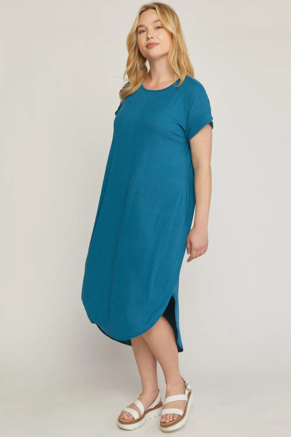 Ribbed Pocket Midi Dress, Teal