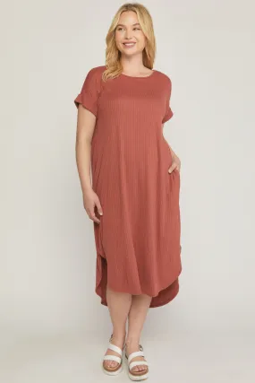 Ribbed Pocket Midi Dress, Terra Cotta