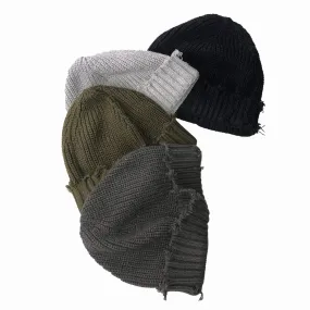 Ripped Grunge Style Knit Turn Up Beanie Hat