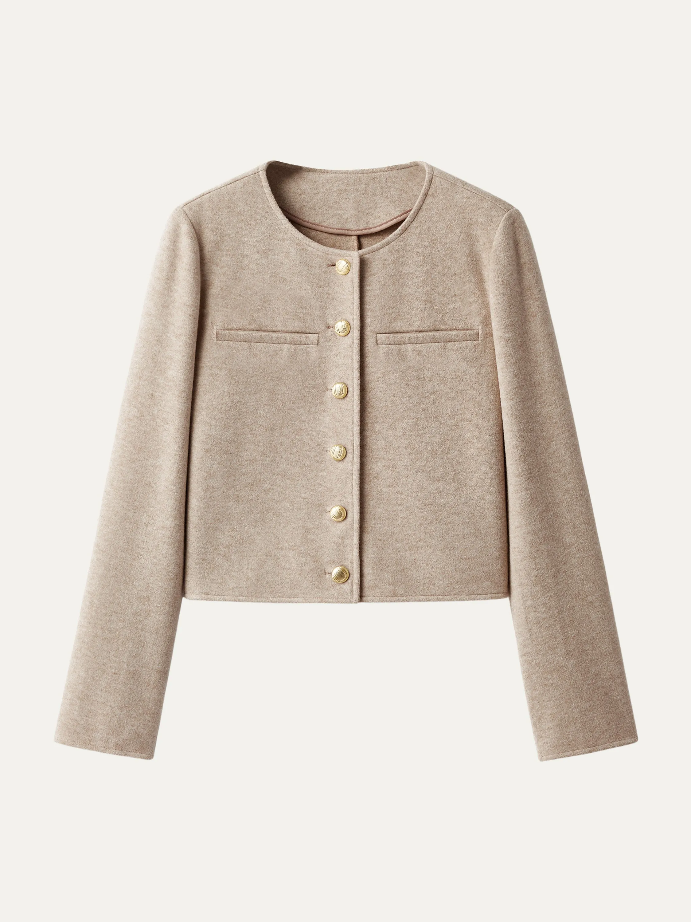 Round neck Button Placket Cropped Jacket