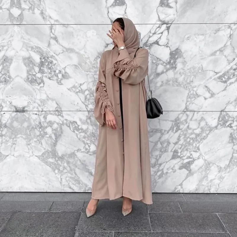 Ruched Long Sleeve Muslim Duster Jacket