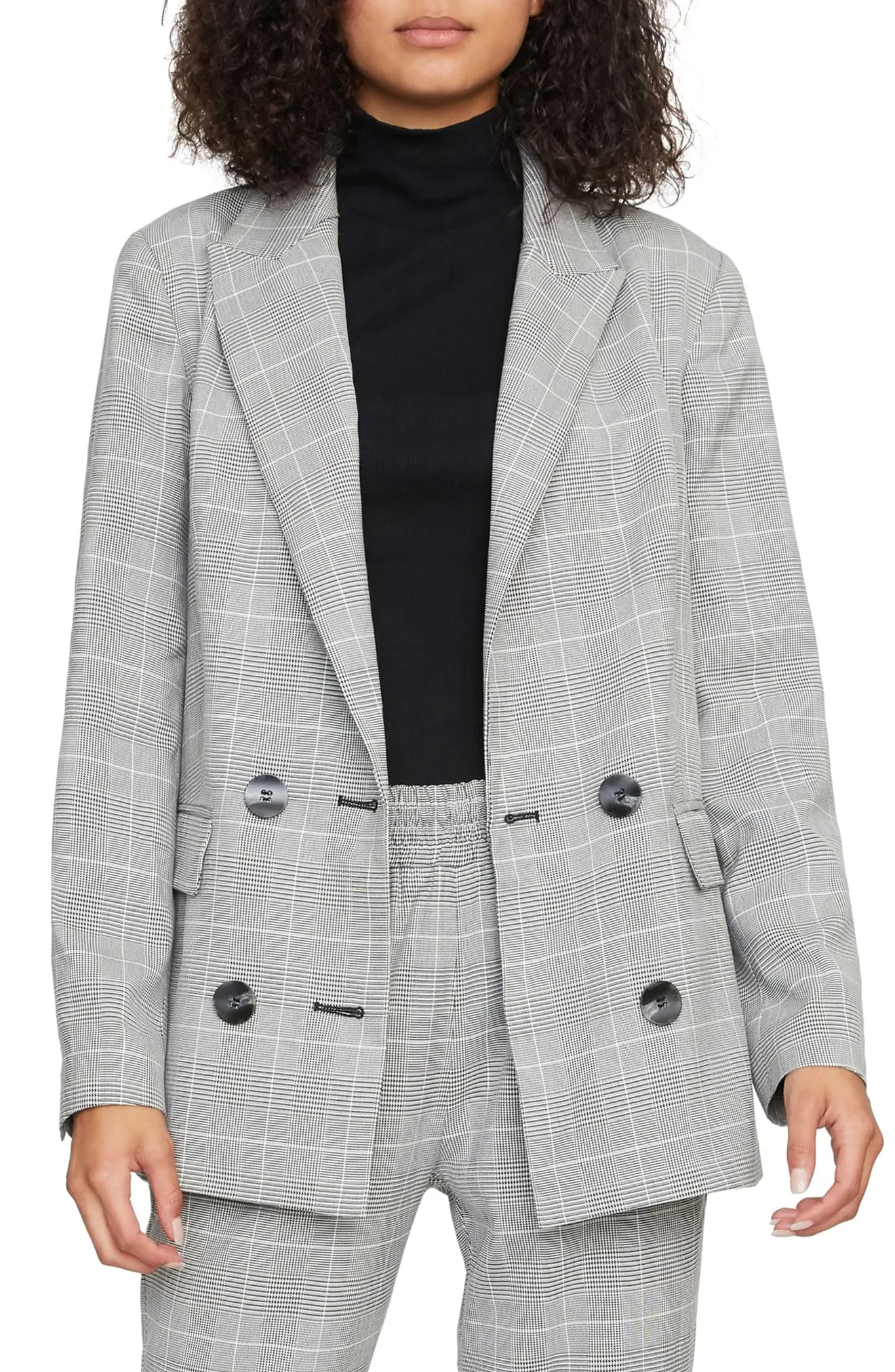 Sanctuary Women's the Boss Lady Plaid Double Breasted Blazer Grey Size XS