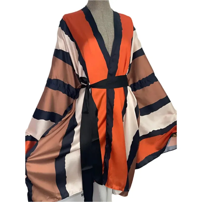 Satin Silk Polyester Blend Boho Kimono Cardigan - WINI