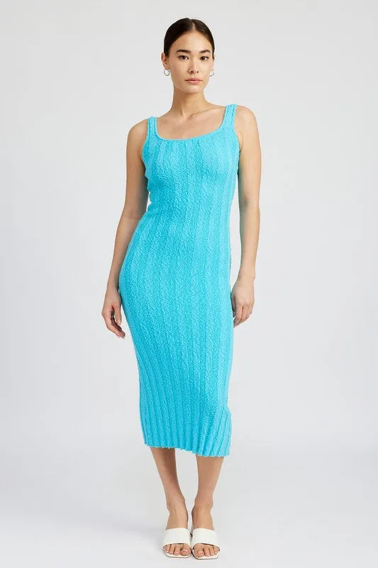 Scoop Neckline Ribbed Midi Dress