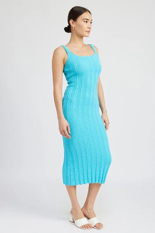 Scoop Neckline Ribbed Midi Dress