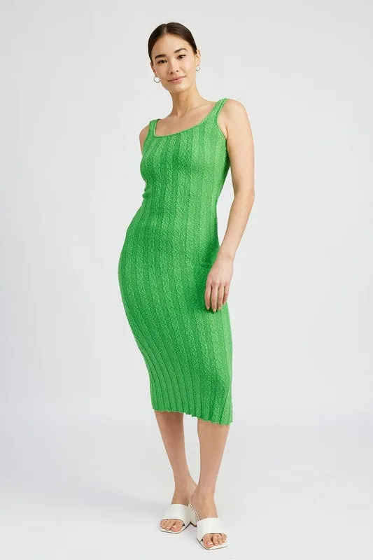 Scoop Neckline Ribbed Midi Dress