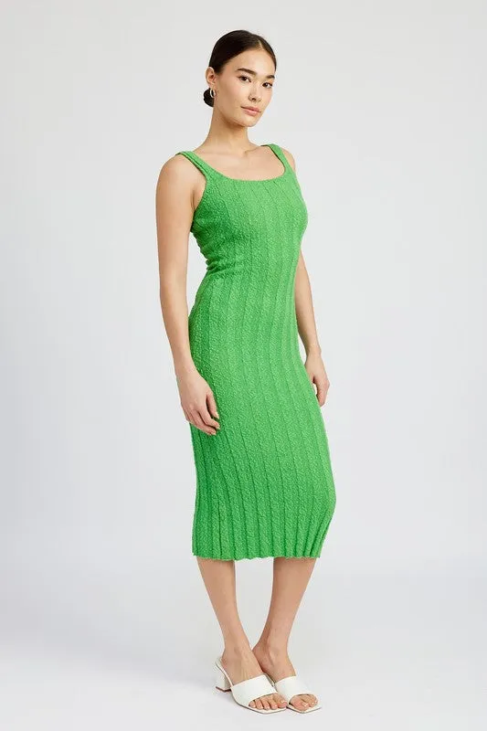 Scoop Neckline Ribbed Midi Dress