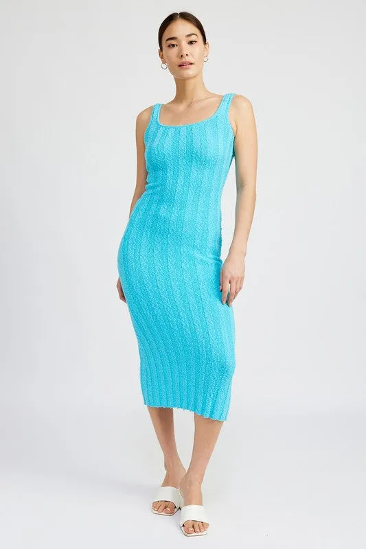 Scoop Neckline Ribbed Midi Dress