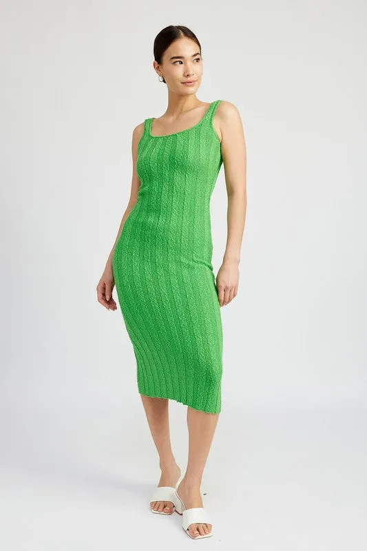 Scoop Neckline Ribbed Midi Dress