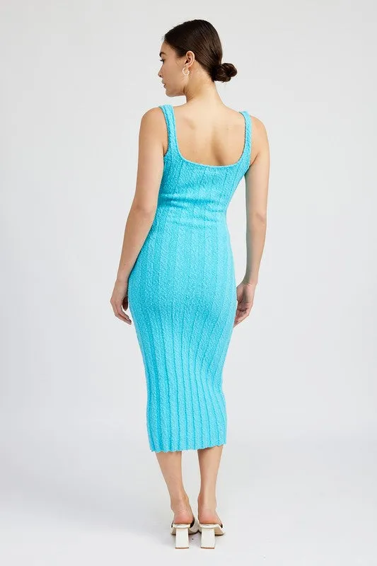 Scoop Neckline Ribbed Midi Dress