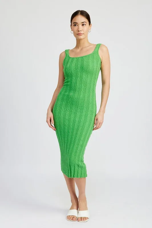 Scoop Neckline Ribbed Midi Dress