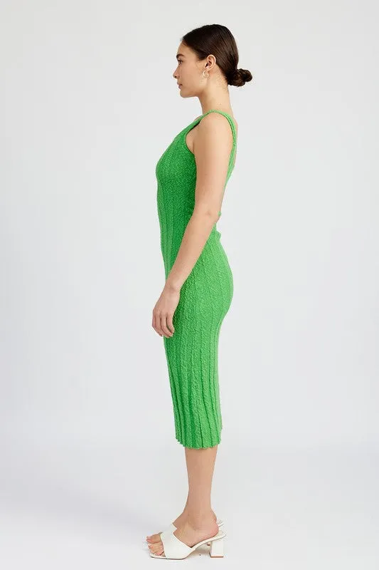 Scoop Neckline Ribbed Midi Dress