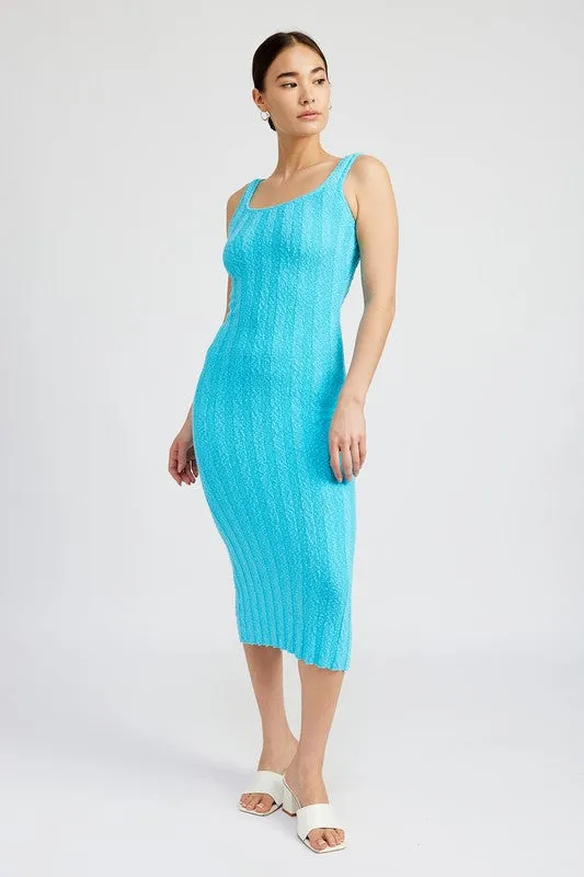 Scoop Neckline Ribbed Midi Dress