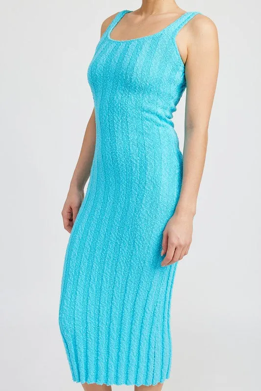 Scoop Neckline Ribbed Midi Dress