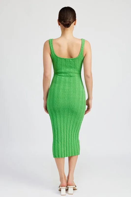 Scoop Neckline Ribbed Midi Dress