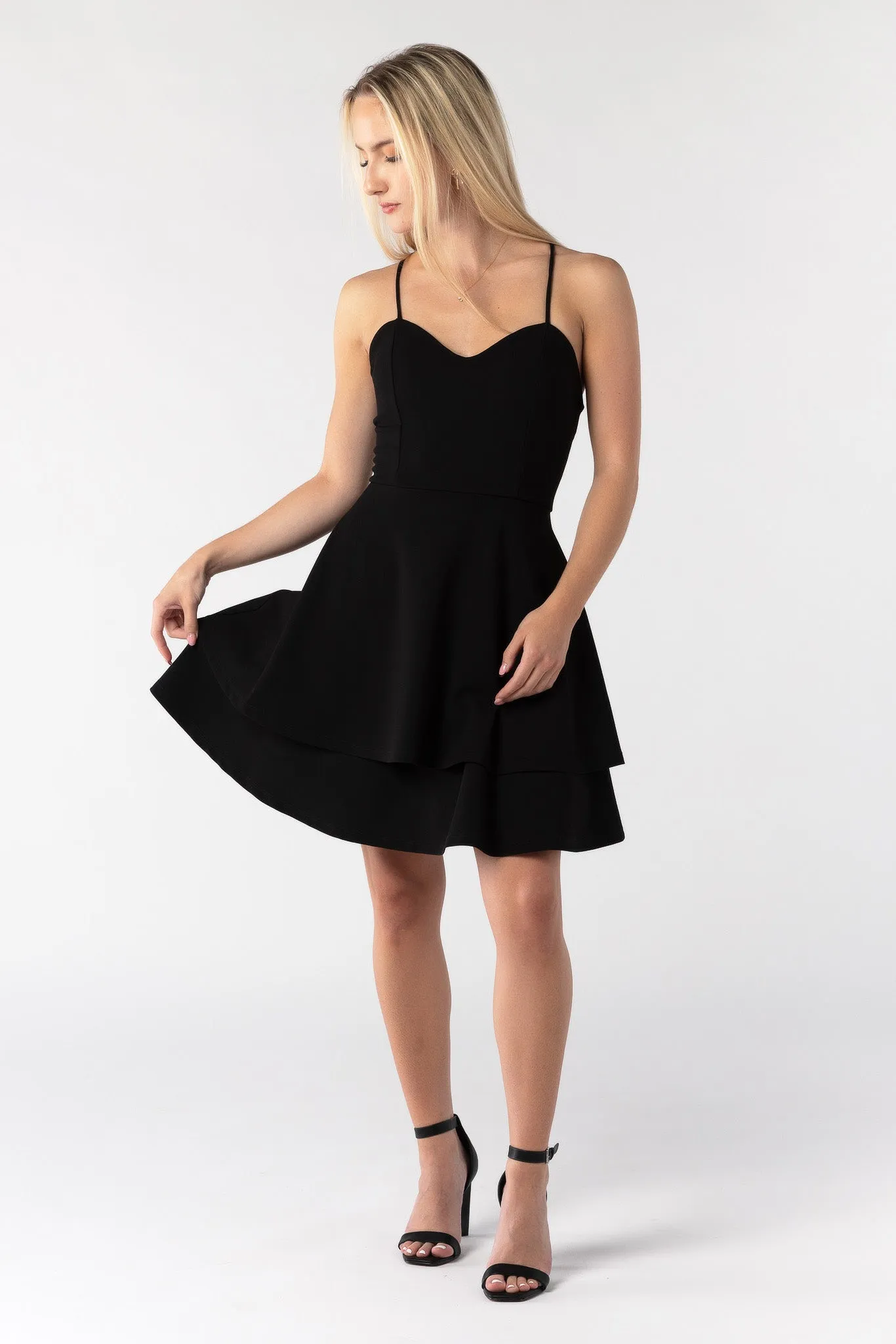 Scuba Crepe Double Hem Lace-Up Skater Dress