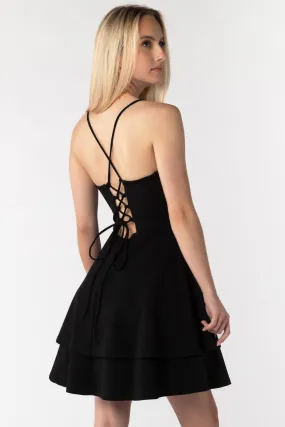 Scuba Crepe Double Hem Lace-Up Skater Dress