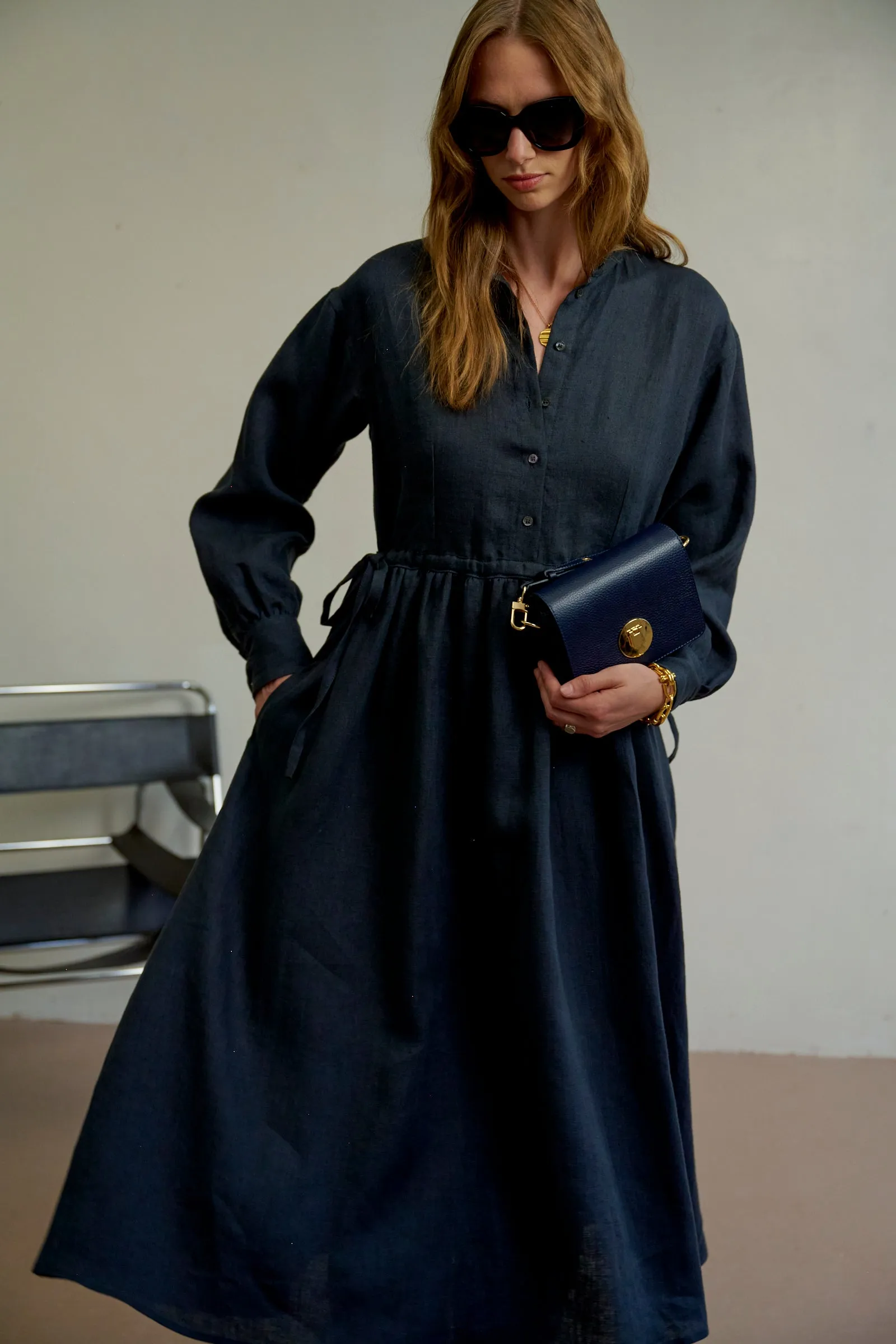 SCUTTLE BLACK LINEN SHIRT DRESS