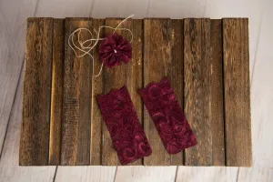 SET Lace Leg Warmers and Headband - Burgundy