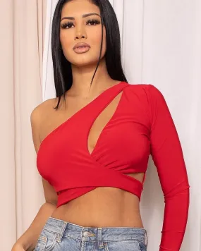 Sexy Long One Sleeve Crop Top