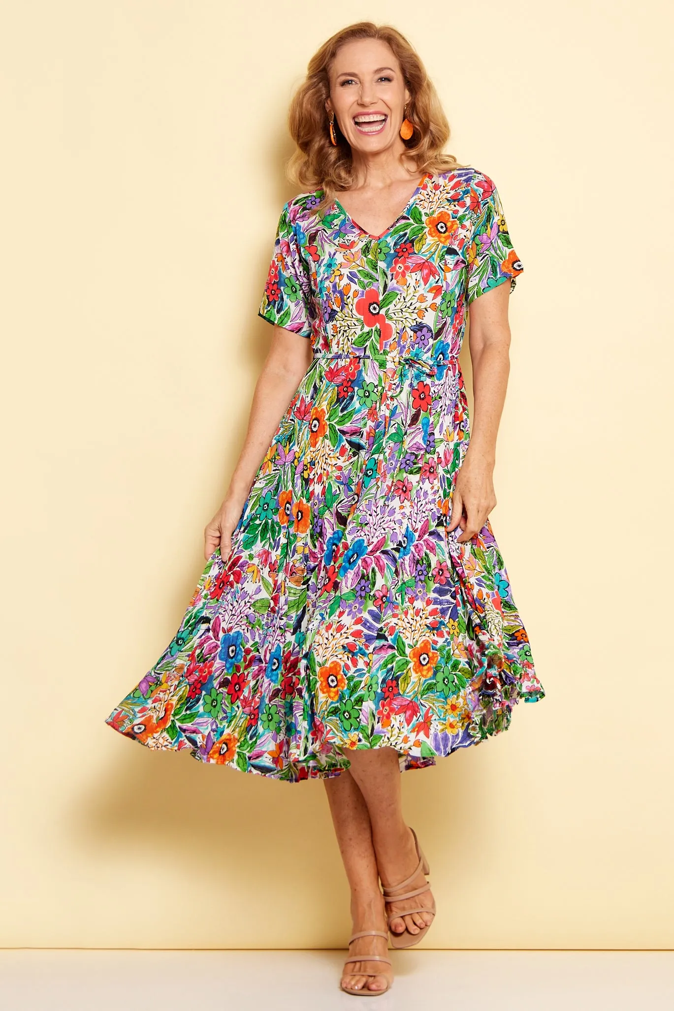 Short Sleeve Godet Dress - Welwyn Floral