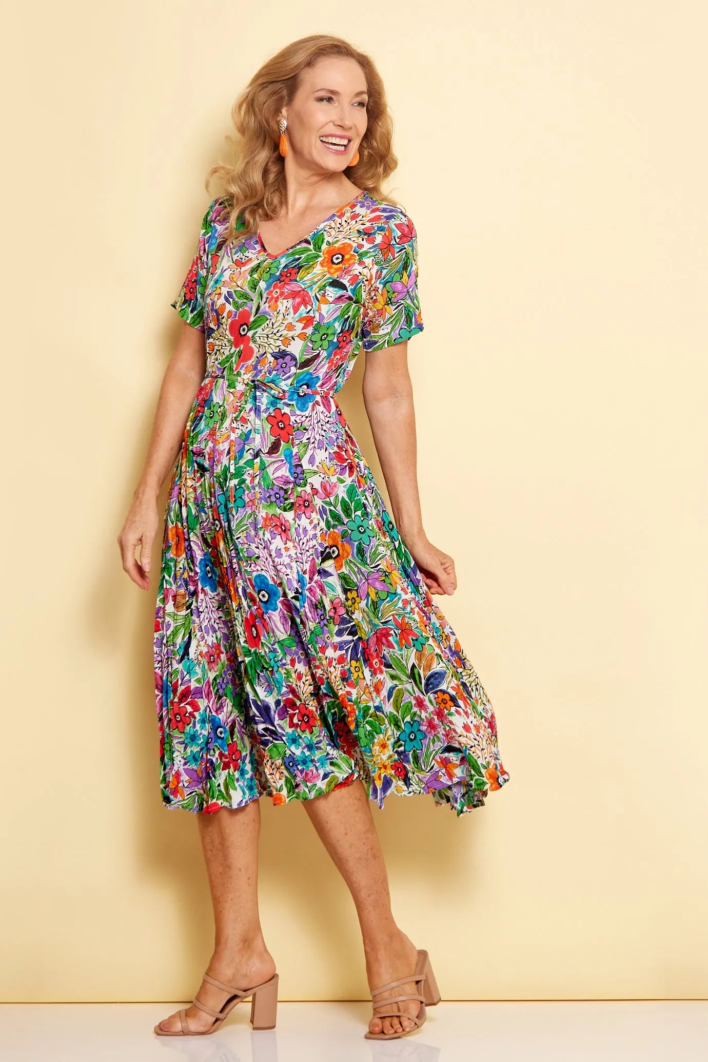 Short Sleeve Godet Dress - Welwyn Floral