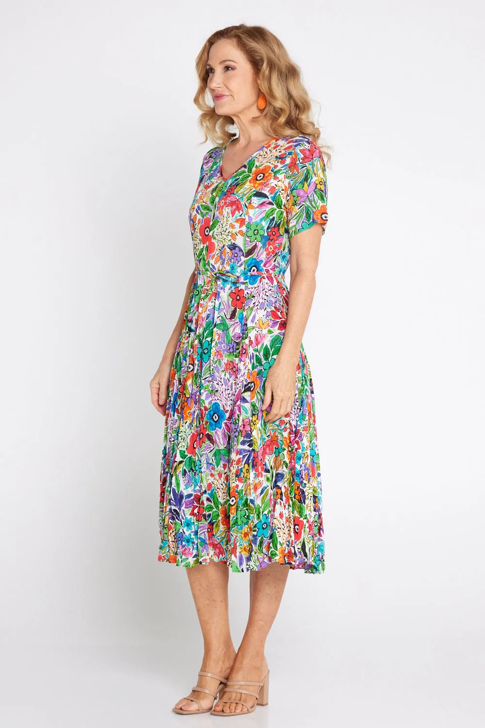 Short Sleeve Godet Dress - Welwyn Floral