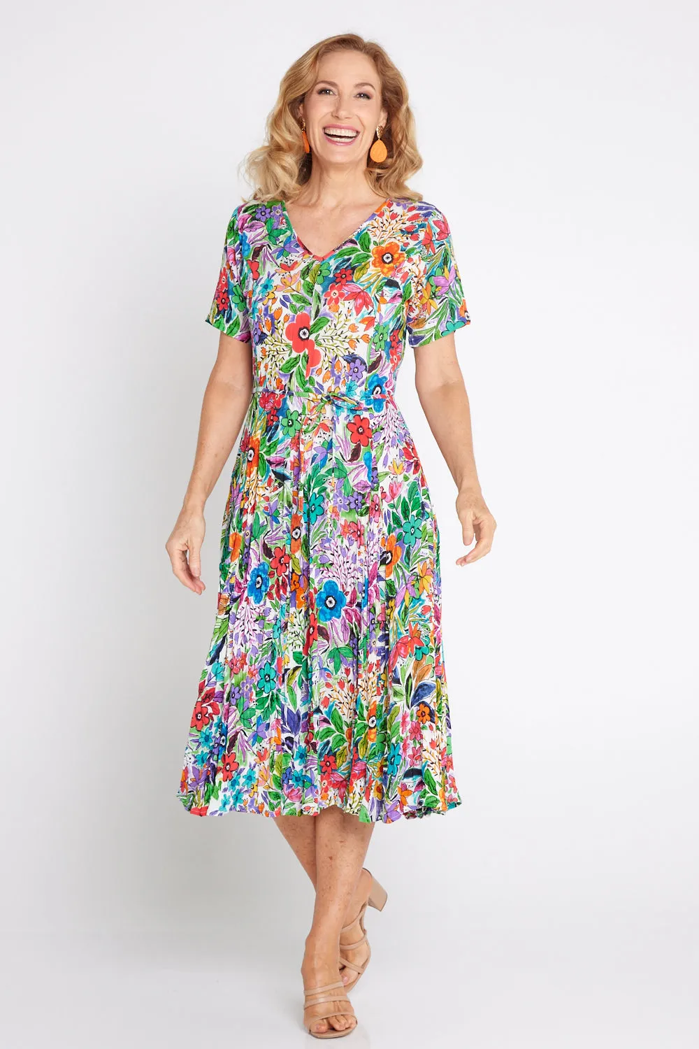 Short Sleeve Godet Dress - Welwyn Floral