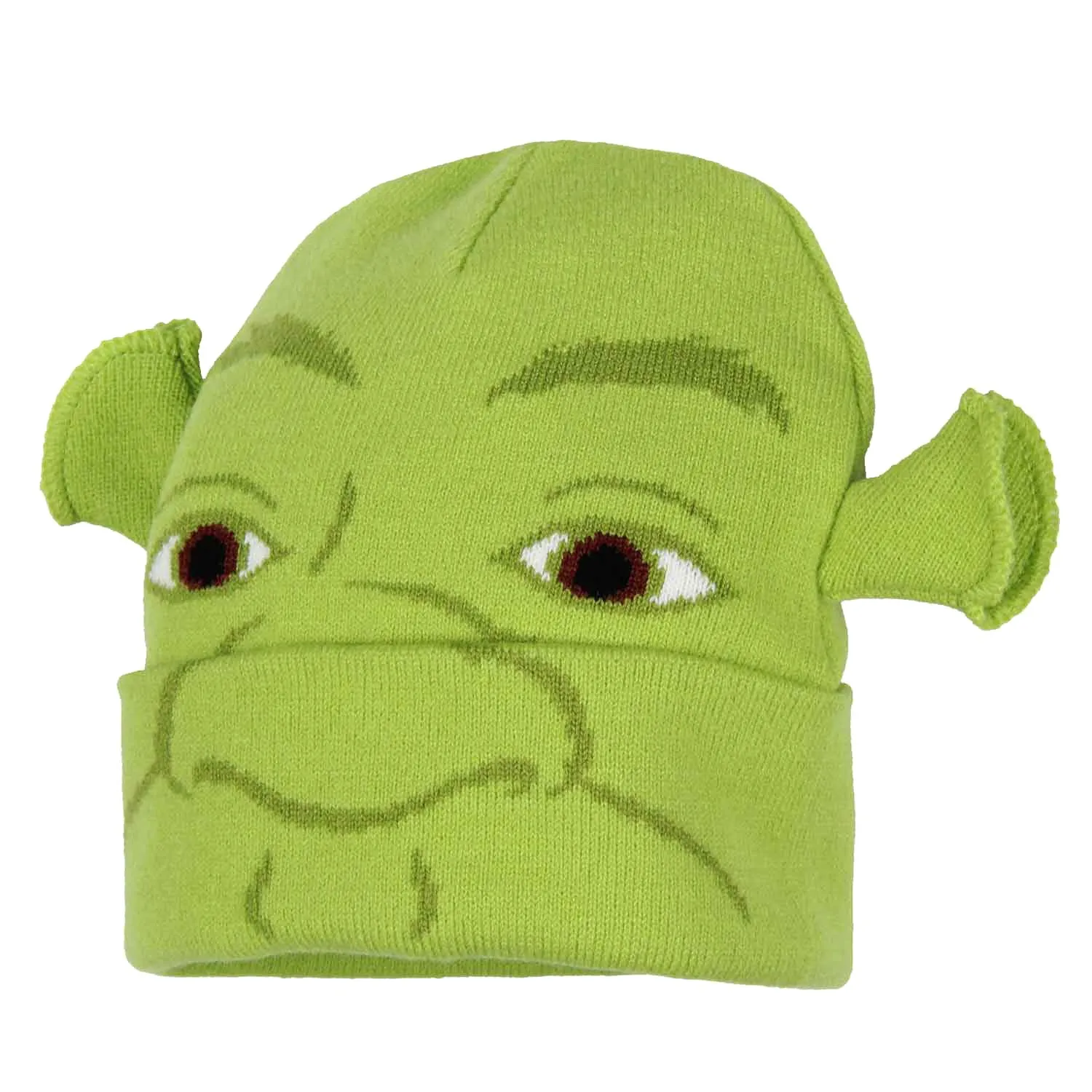 Shrek Costume Beanie Green Ogre Character Face Cuff Knit Beanie Hat w/ 3D Ears