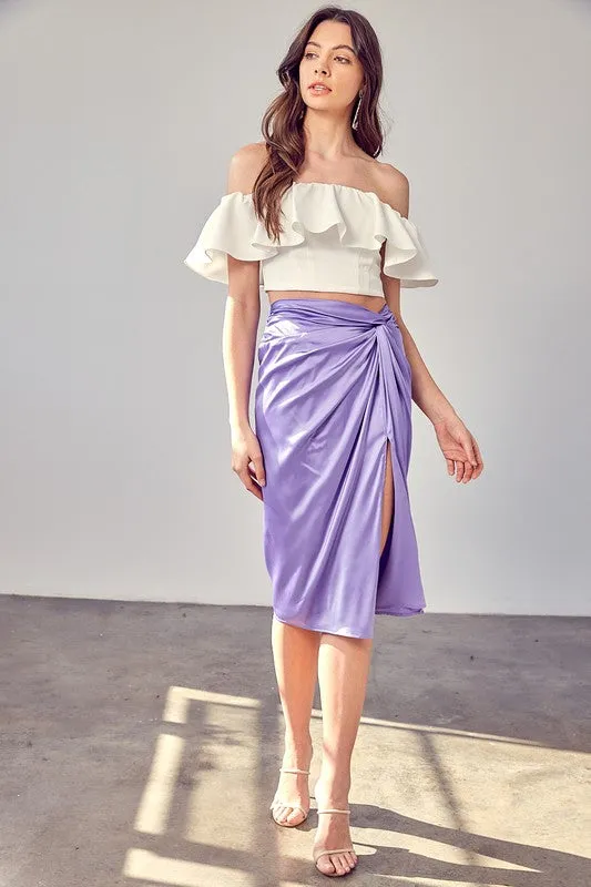 Side Gathered Slit Skirt