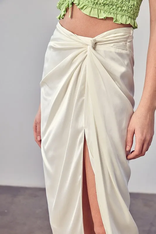 Side Gathered Slit Skirt