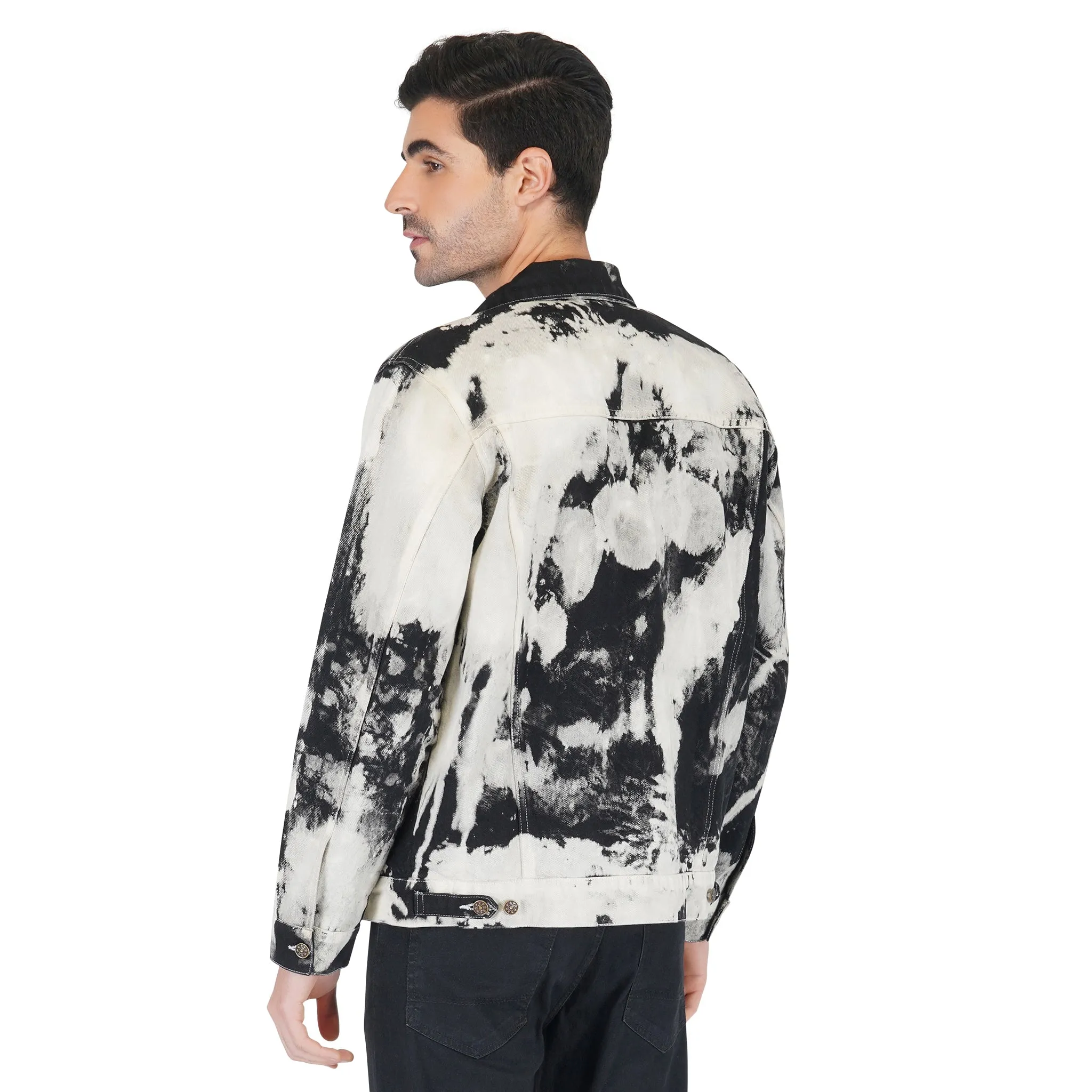 SLAY. Men's White & Black Tie Dye Button-Down Ripped Denim Jacket