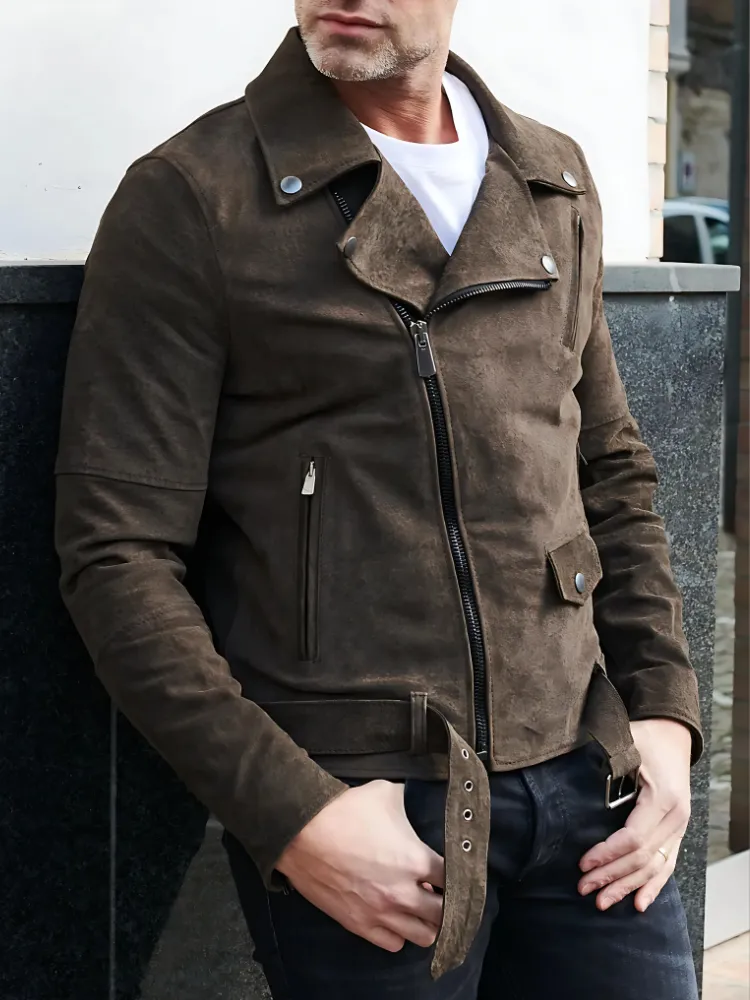 Slim Tan Brown Biker Leather Jacket