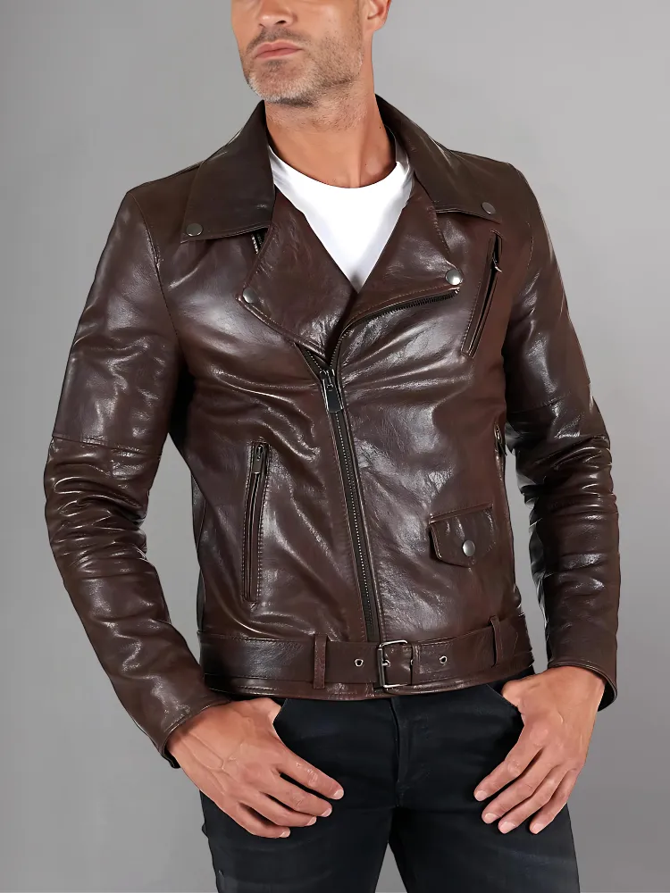 Slim Tan Brown Biker Leather Jacket