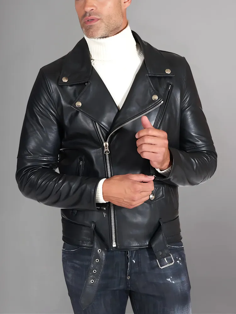 Slim Tan Brown Biker Leather Jacket