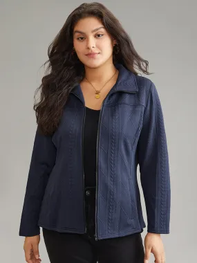 Solid Jacquard Zipper Texture Jacket