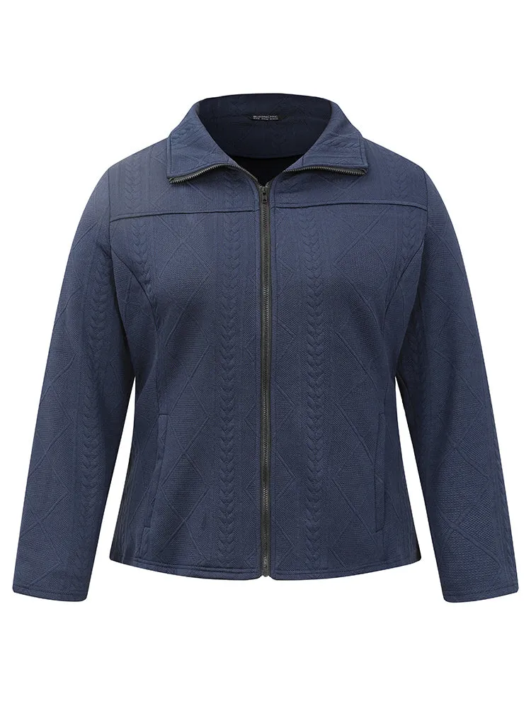 Solid Jacquard Zipper Texture Jacket