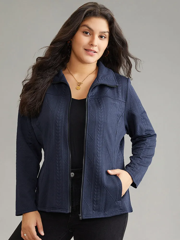 Solid Jacquard Zipper Texture Jacket