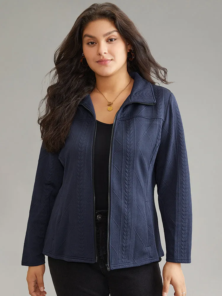 Solid Jacquard Zipper Texture Jacket