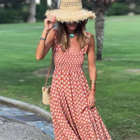 Spaghetti Strap Square Neck Ruffle Beach Sun Bohemian Holiday Boho Dress for Women