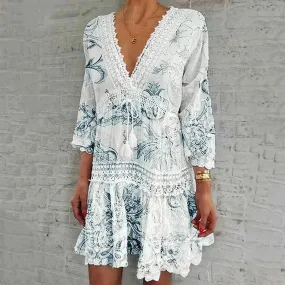 Spaghetti Strap Summer Lace Up Trumpet Short Bohemian Solid Ruffles Hem Beach Holiday 2024 Casual Sexy Dress