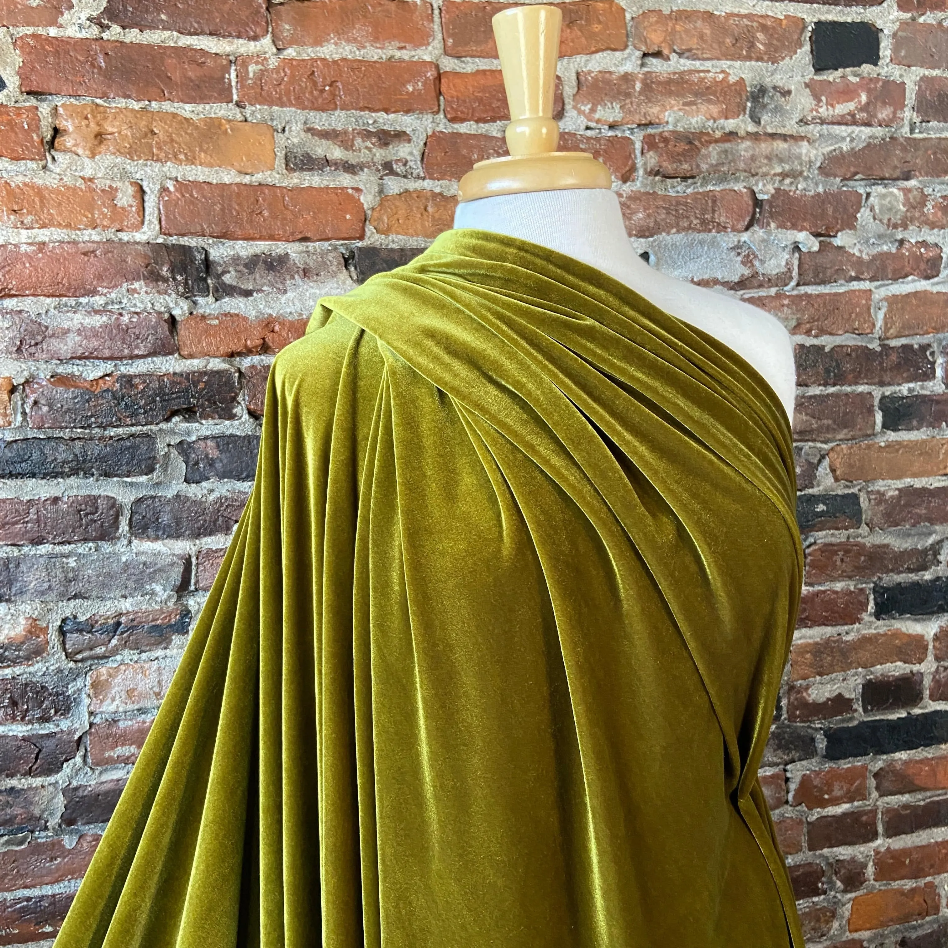 Stretch Knit Velvet in Golden Green