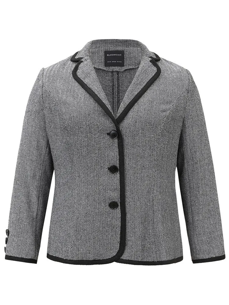 Suit Collar Contrast Trim Button Up Blazer