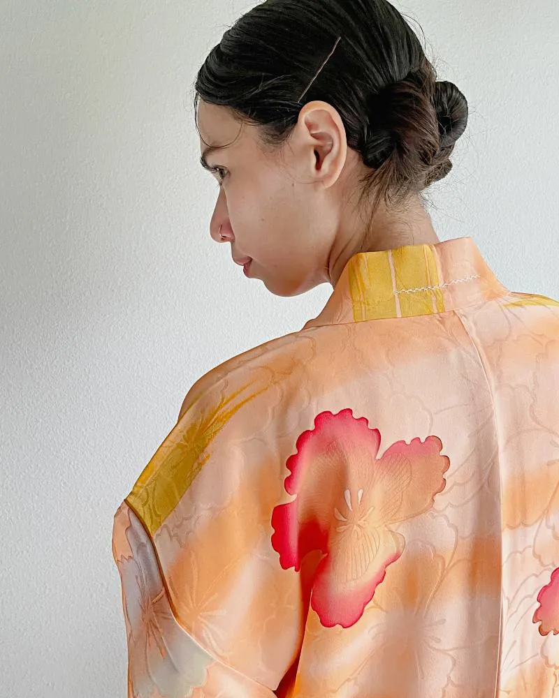 Sunset Peony Whispers Haori Kimono Jacket