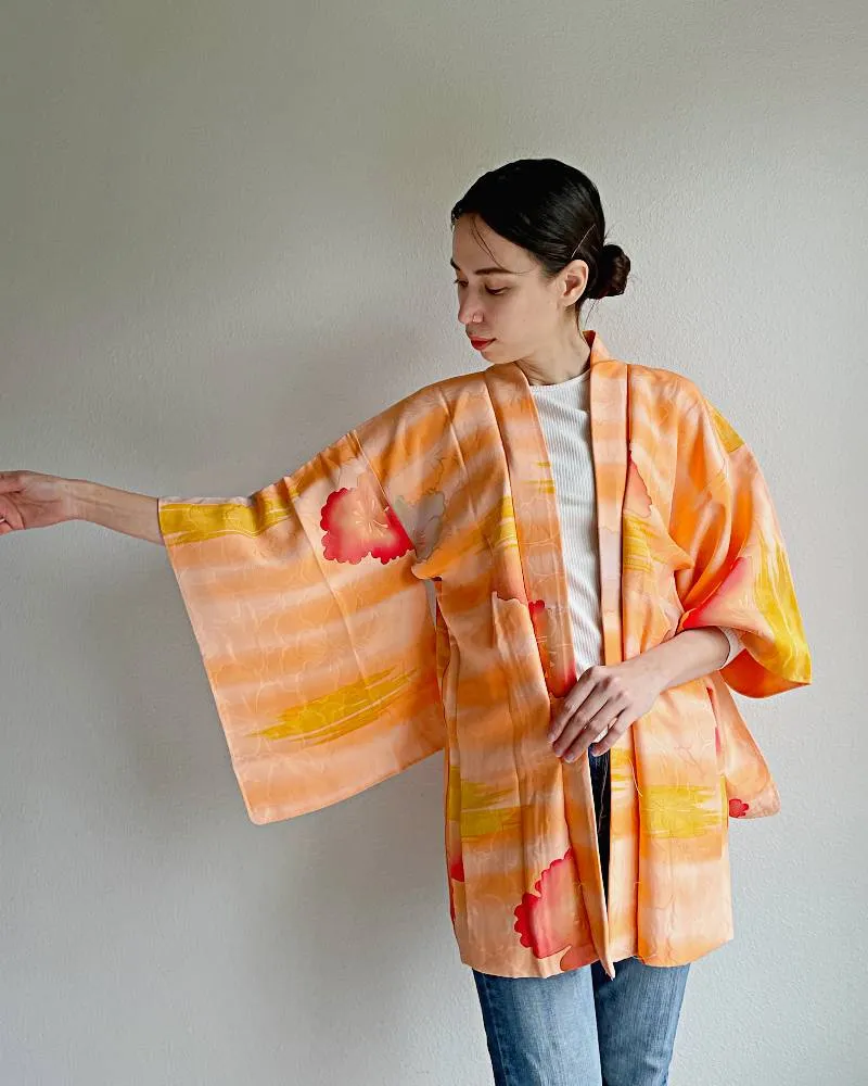 Sunset Peony Whispers Haori Kimono Jacket