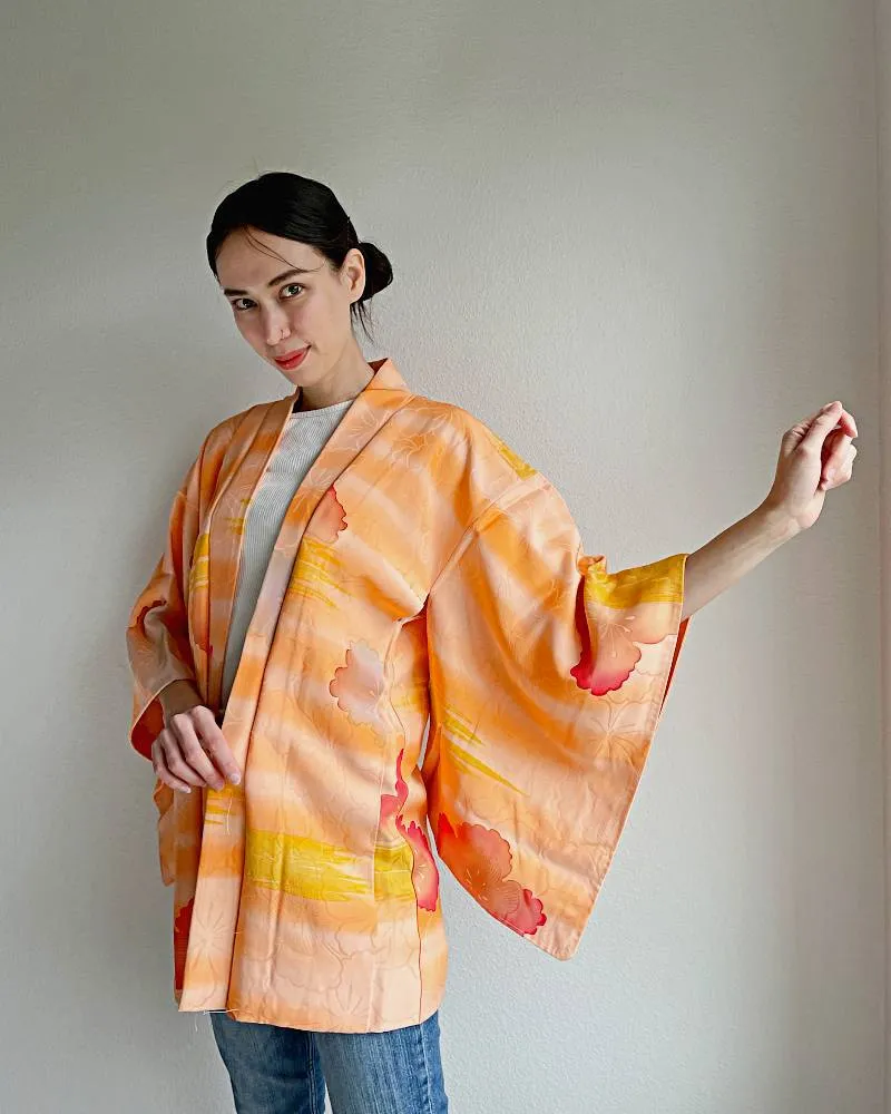 Sunset Peony Whispers Haori Kimono Jacket