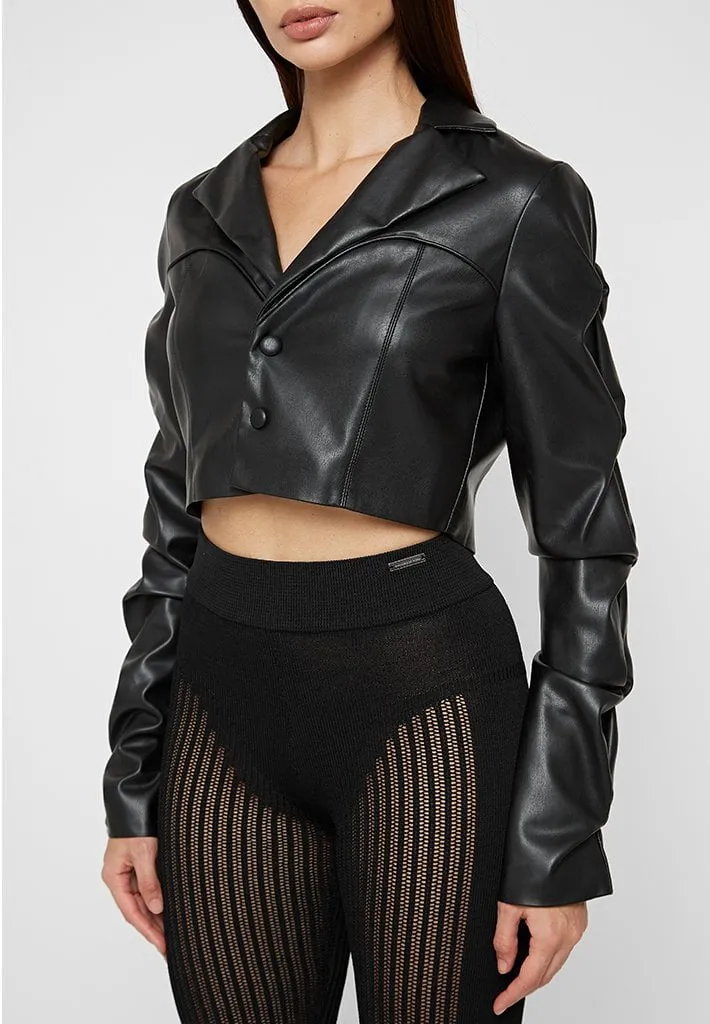 Tacked Leather Cropped Jacket - Black