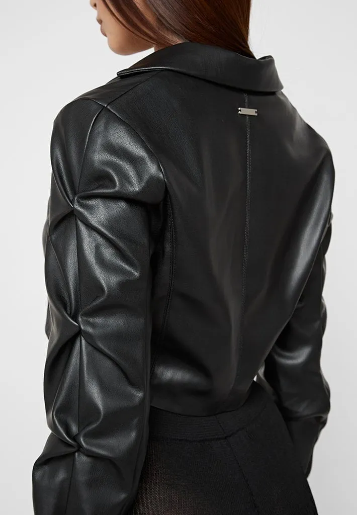 Tacked Leather Cropped Jacket - Black