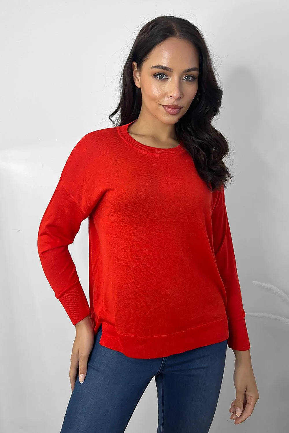 Thin Knit Ribbed Trims Classic Scoop Pullover