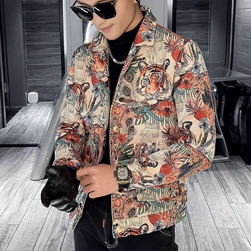 Tiger Print Single Buttom Polyester Jacket